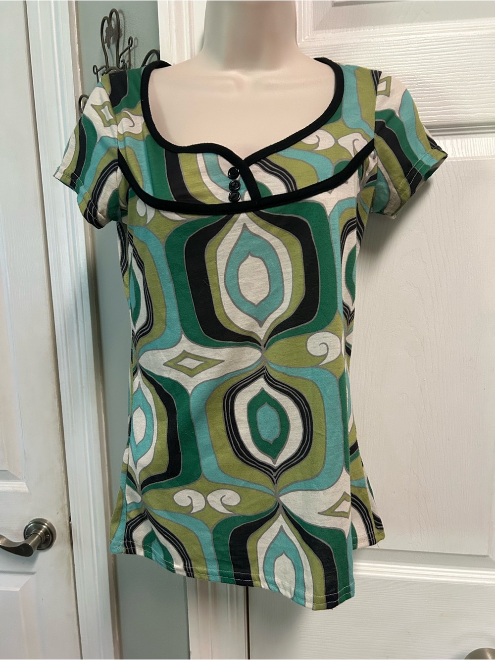 Women’s Retro Geometric Scoop Neck Top Babydoll Y2K Vintage Milkmaid Soft Girl